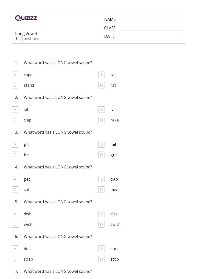 50+ Long Vowels worksheets for 4th Grade on Quizizz Free & Printable