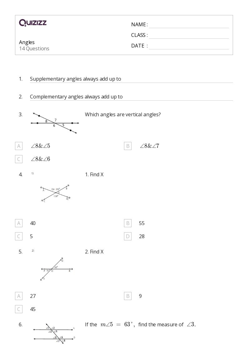 50+ angles worksheets for 9th Grade on Quizizz Free & Printable