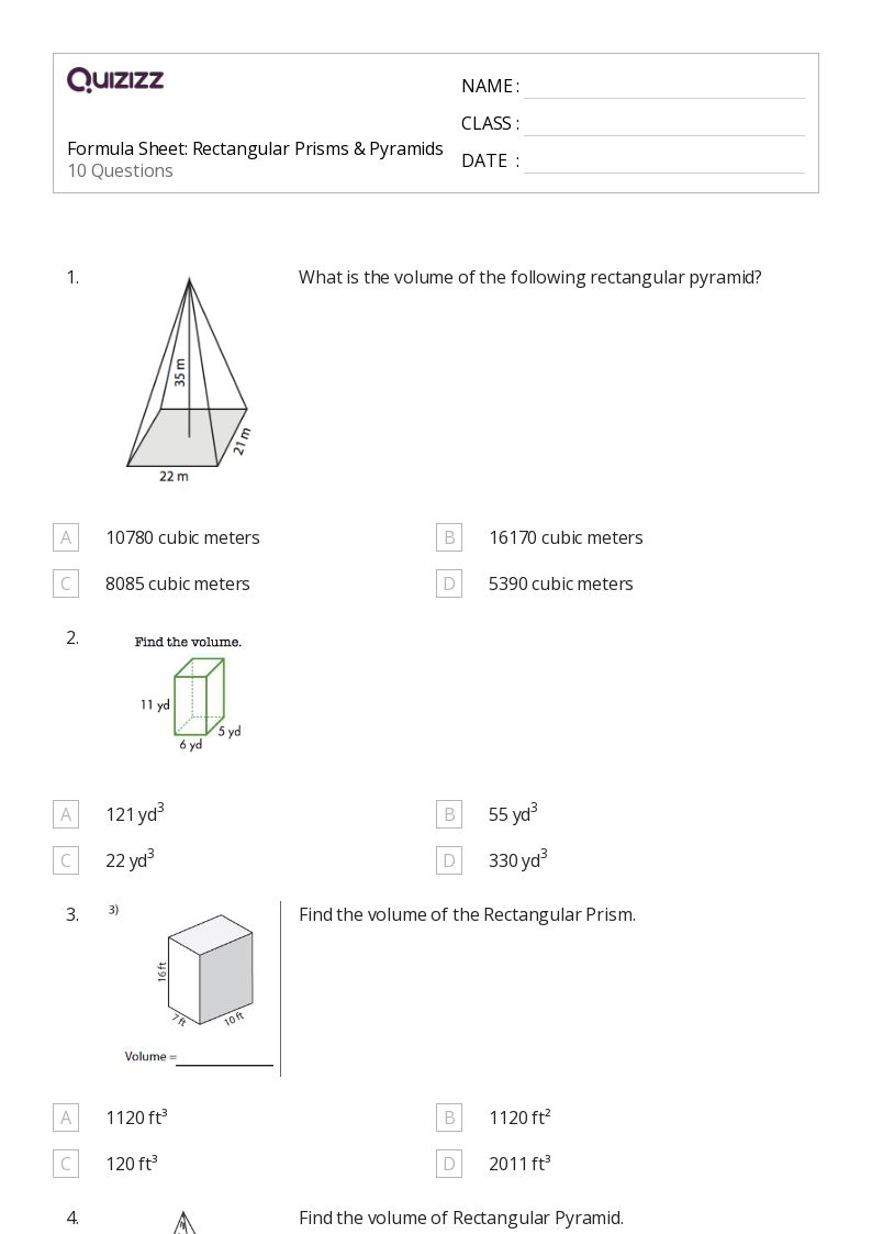 50+ volume and surface area of prisms worksheets for 12th Grade on