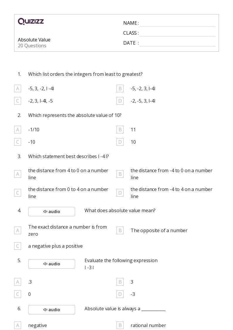 50+ absolute value worksheets for 9th Grade on Quizizz Free & Printable