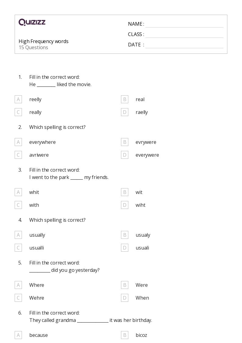 50+ High Frequency Words worksheets for 2nd Grade on Quizizz | Free