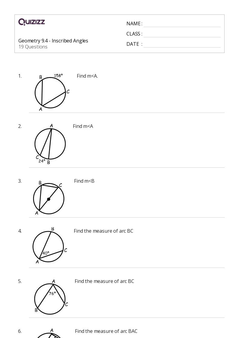 50+ inscribed angles worksheets for 12th Grade on Quizizz Free & Printable