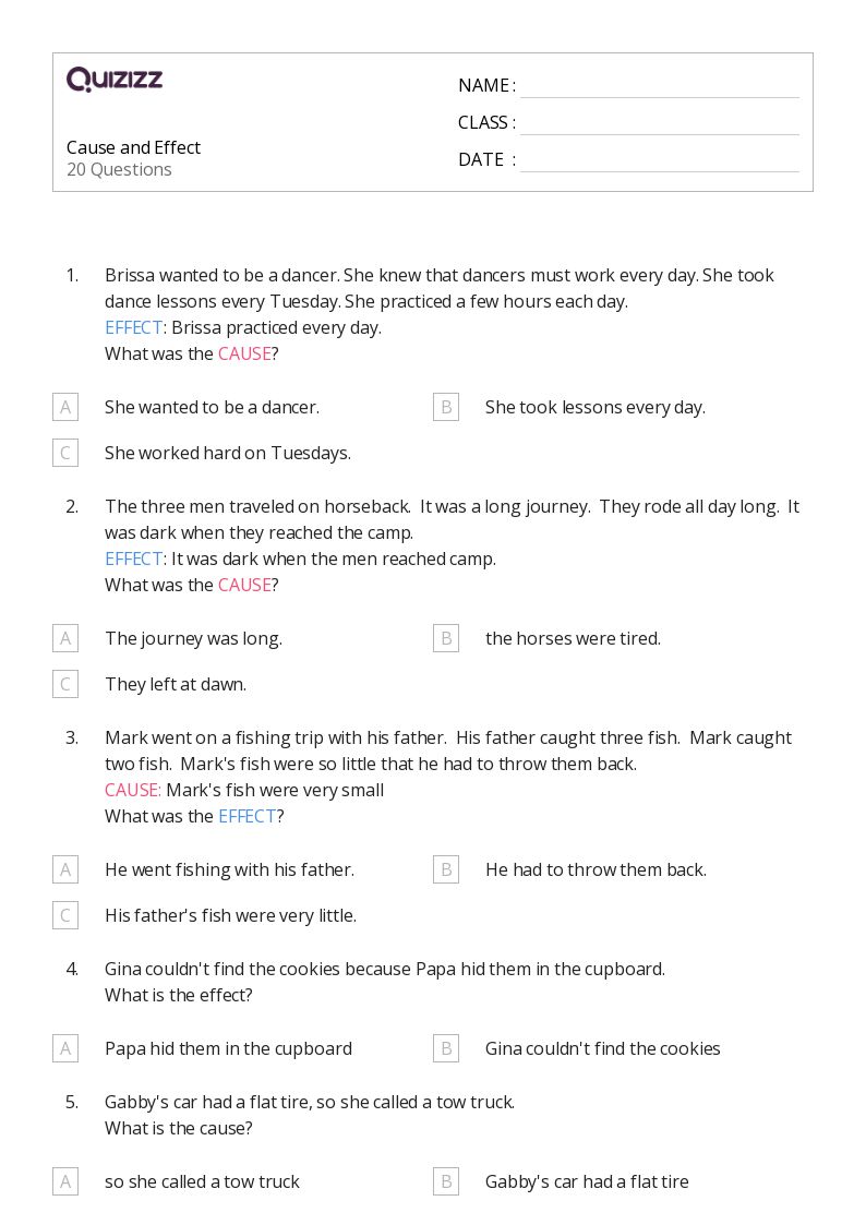 50+ Cause and Effect worksheets for 6th Grade on Quizizz Free & Printable