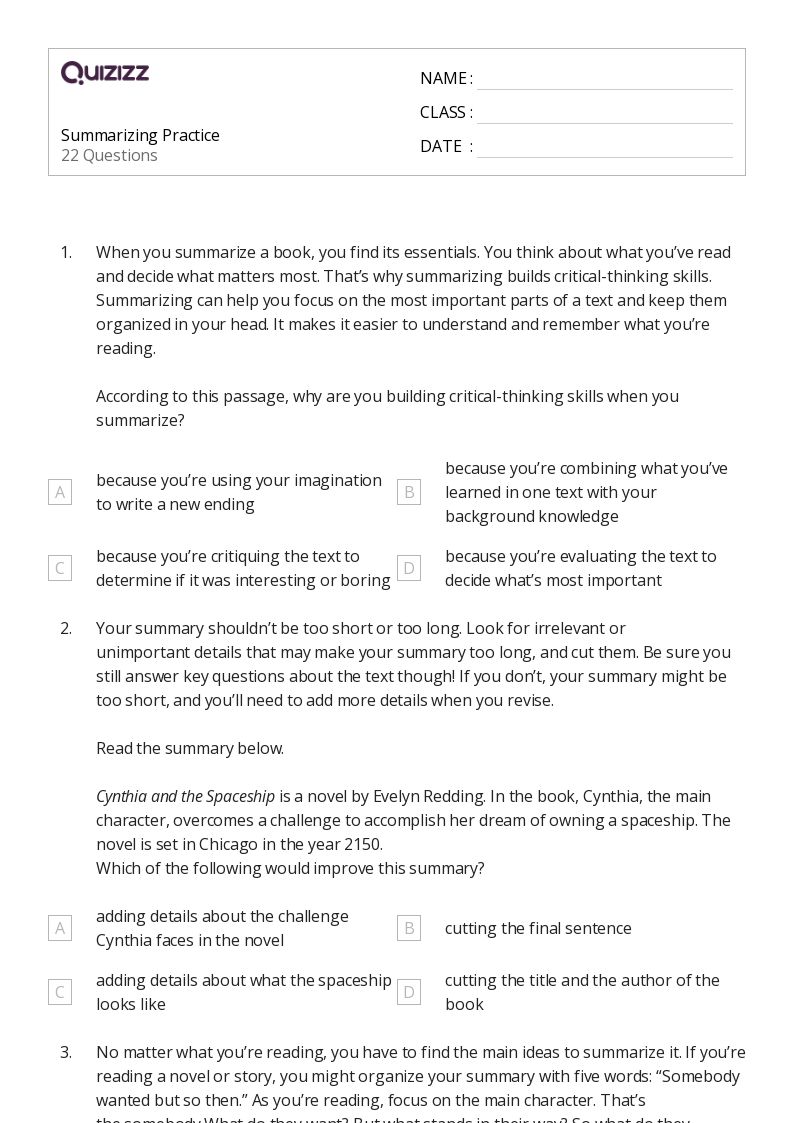 50+ Summarizing worksheets on Quizizz Free & Printable