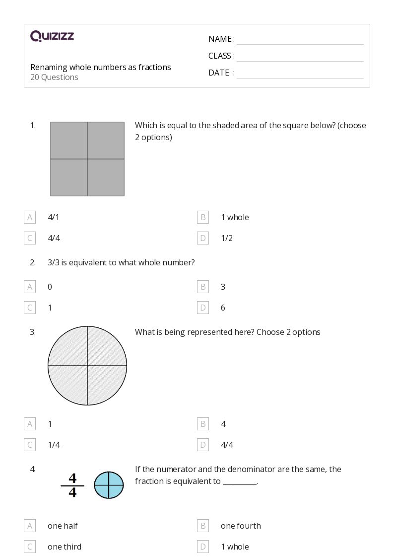50+ Whole Numbers as Fractions worksheets for 4th Grade on Quizizz Free & Printable