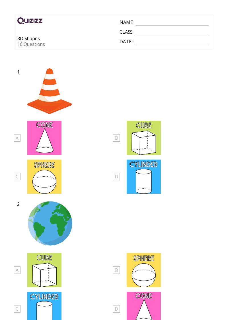 50+ 3D Shapes worksheets for 1st Grade on Quizizz Free & Printable