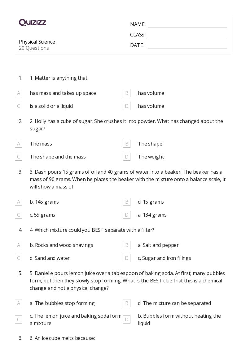 50+ Physical Science worksheets for 5th Grade on Quizizz | Free & Printable