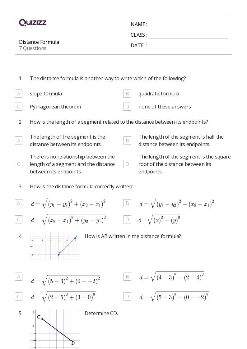 50+ distance formula worksheets for 10th Class on Quizizz Free