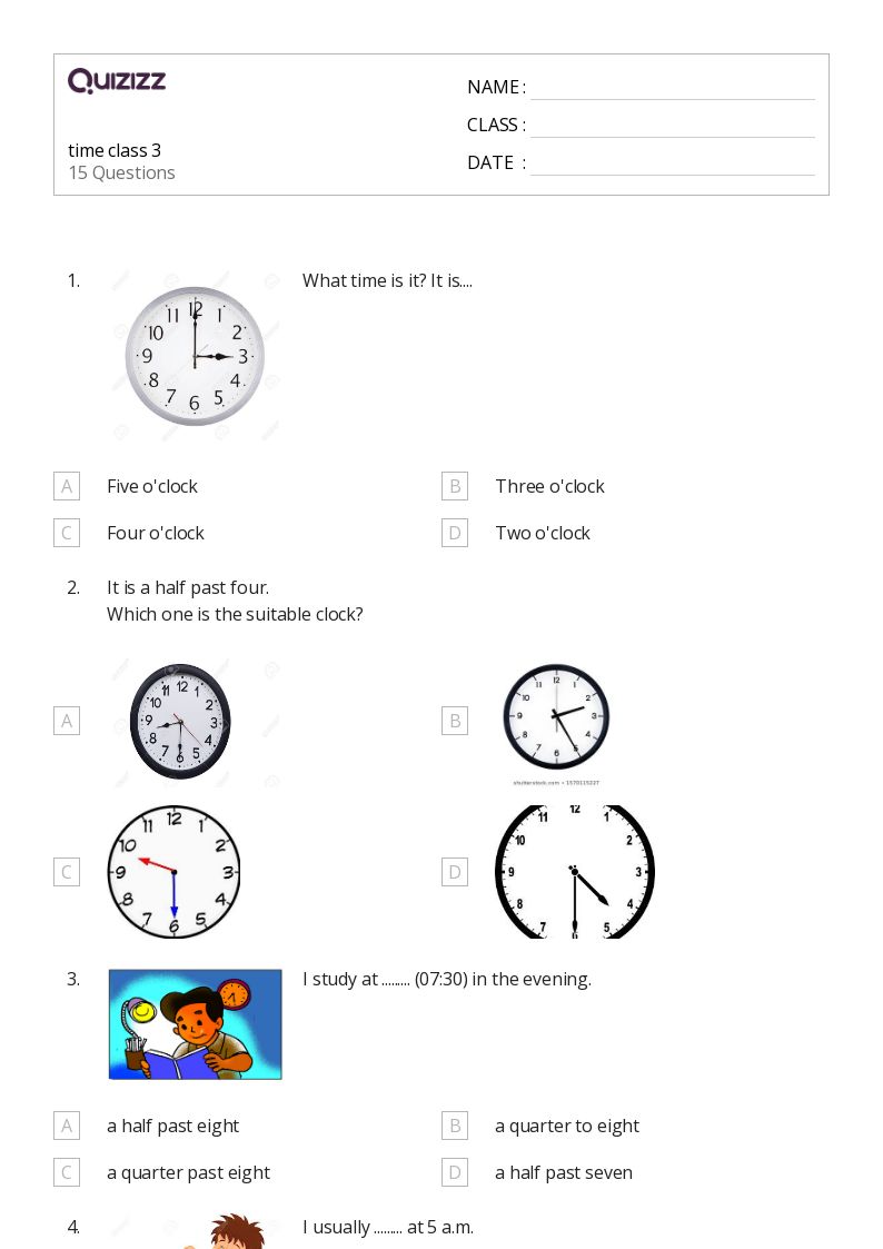 50+ Time worksheets for 3rd Class on Quizizz Free & Printable