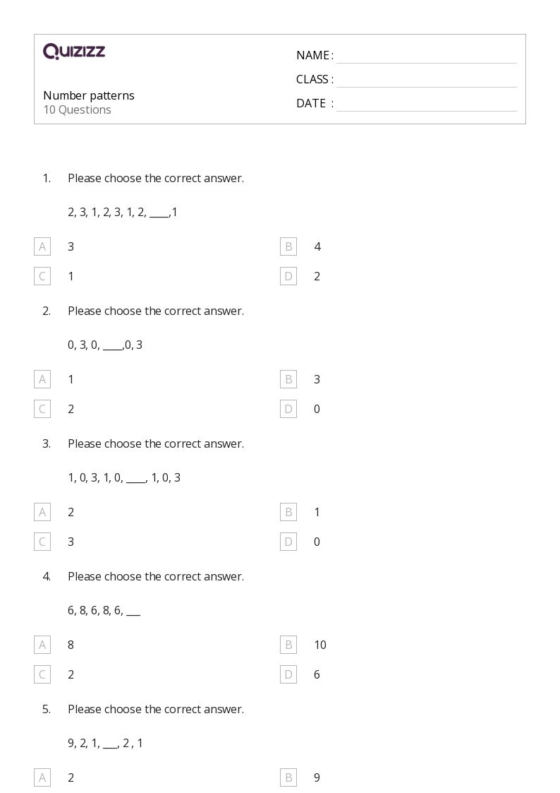 50+ Number Patterns worksheets for 3rd Grade on Quizizz Free & Printable