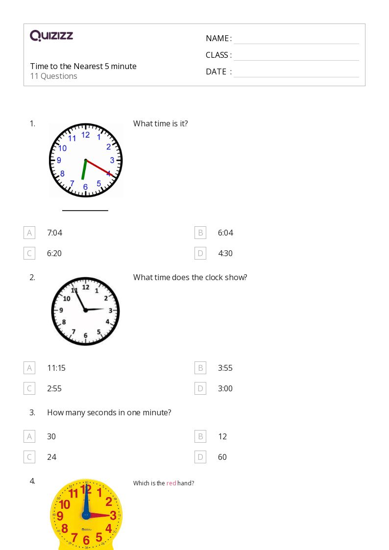 50+ Time to the Nearest Five Minutes worksheets for 2nd Grade on