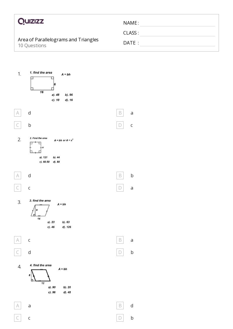 50+ area of rectangles and parallelograms worksheets for 12th Class on