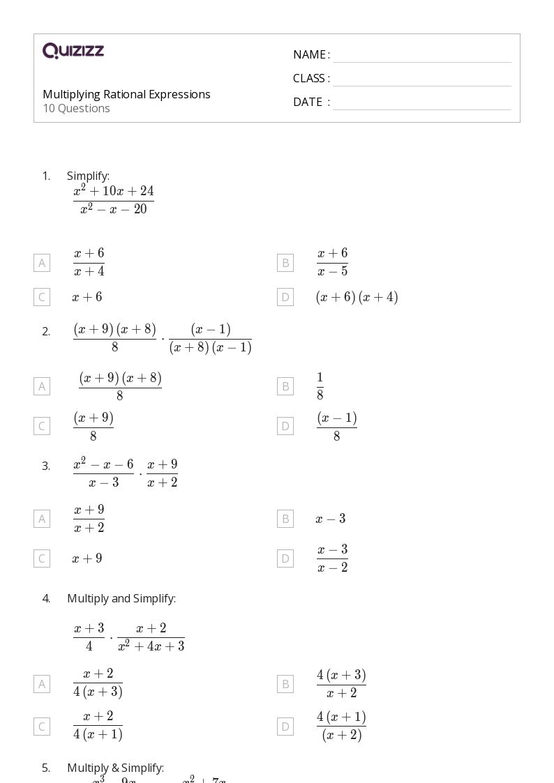 50+ rational expressions equations and functions worksheets for 11th Grade on Quizizz Free