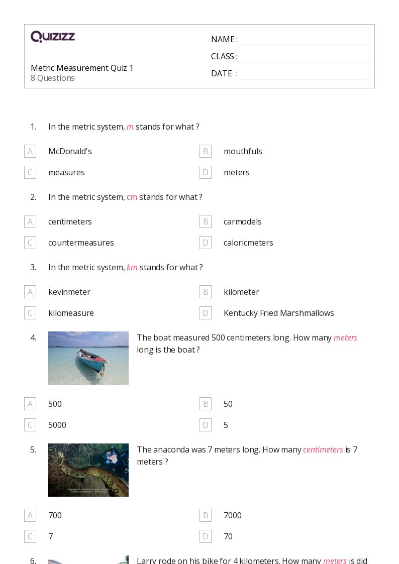 50+ Metric Measurement worksheets for 3rd Grade on Quizizz Free