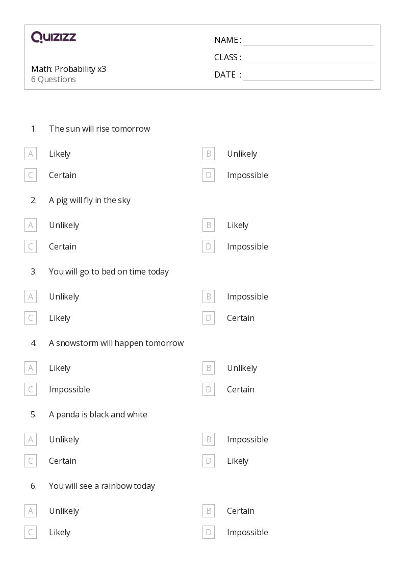 50+ Probability worksheets for 2nd Grade on Quizizz Free & Printable