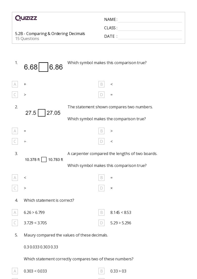 50+ Ordering Decimals worksheets for 5th Grade on Quizizz Free & Printable