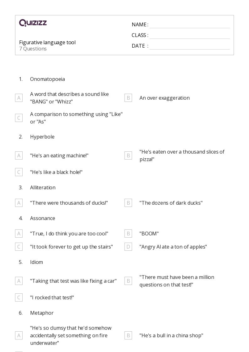 50+ Figurative Language worksheets for Kindergarten on Quizizz Free