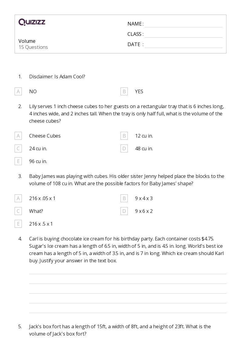 50+ Volume worksheets for 4th Grade on Quizizz Free & Printable