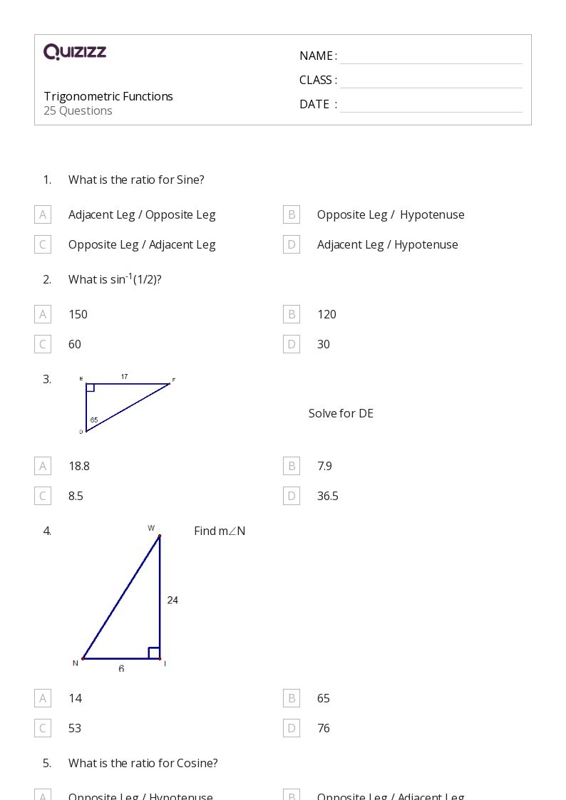 50+ trigonometric ratios sin cos tan csc sec and cot worksheets for 11th Year on Quizizz Free