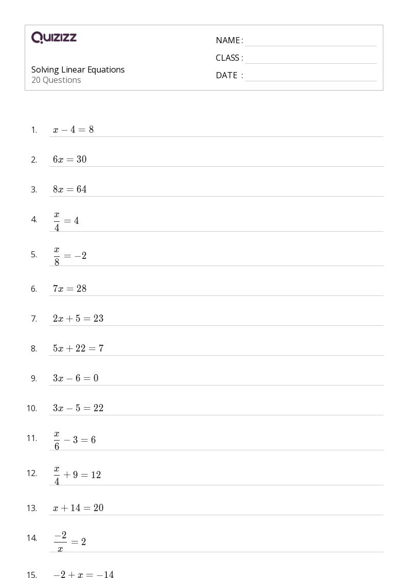 50+ Linear Equations worksheets for 6th Class on Quizizz Free & Printable