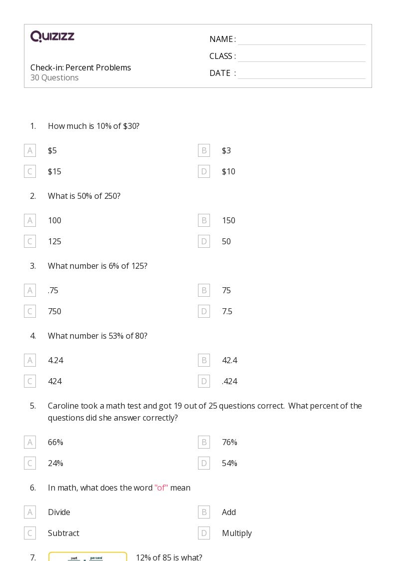 50+ Percent Problems worksheets on Quizizz | Free & Printable