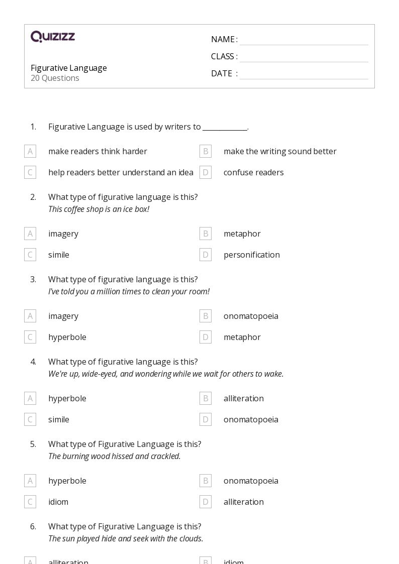 50+ Figurative Language worksheets for 3rd Grade on Quizizz | Free