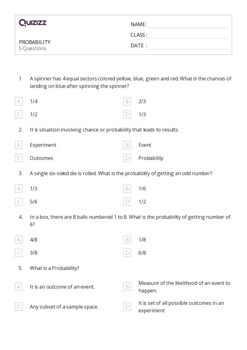 50+ Probability worksheets for 1st Grade on Quizizz Free & Printable