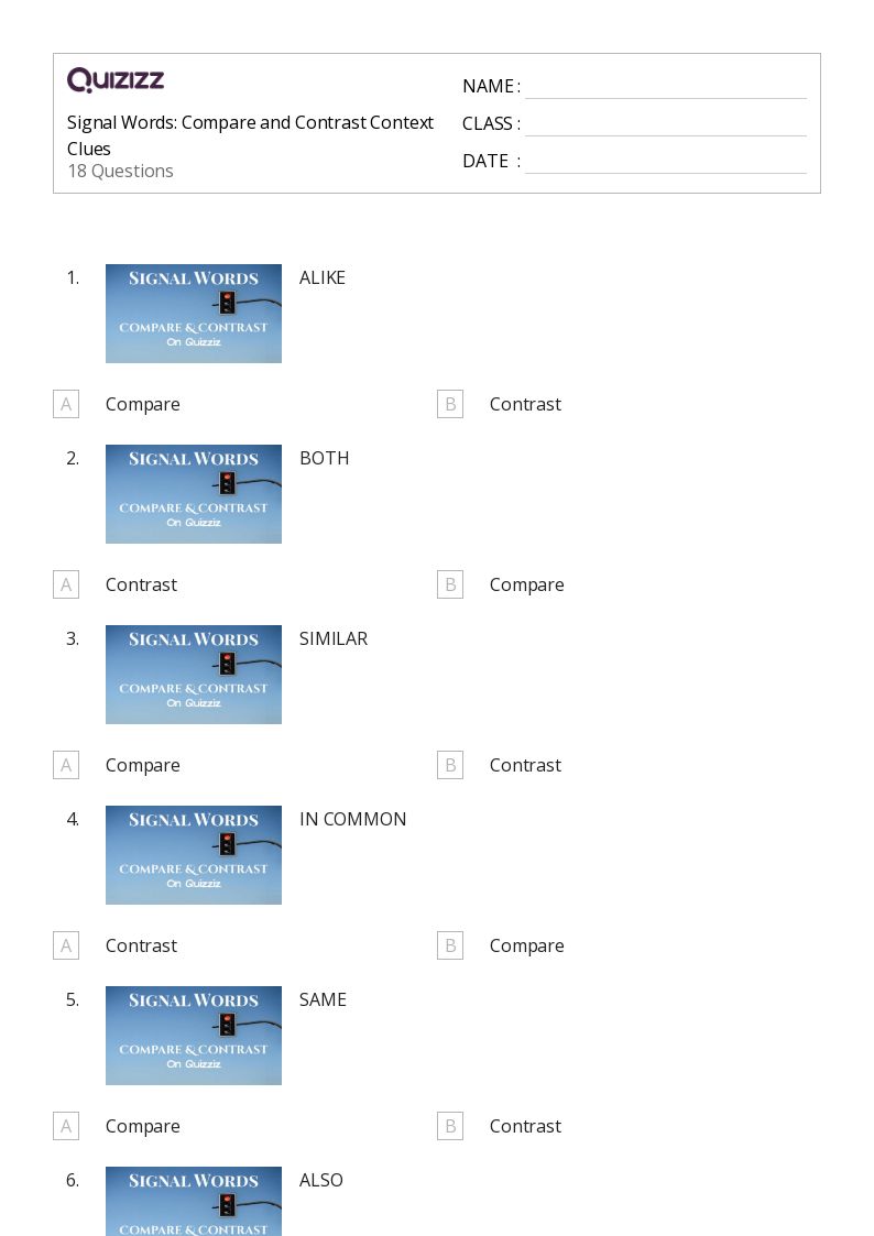 50+ Compare and Contrast worksheets on Quizizz Free & Printable