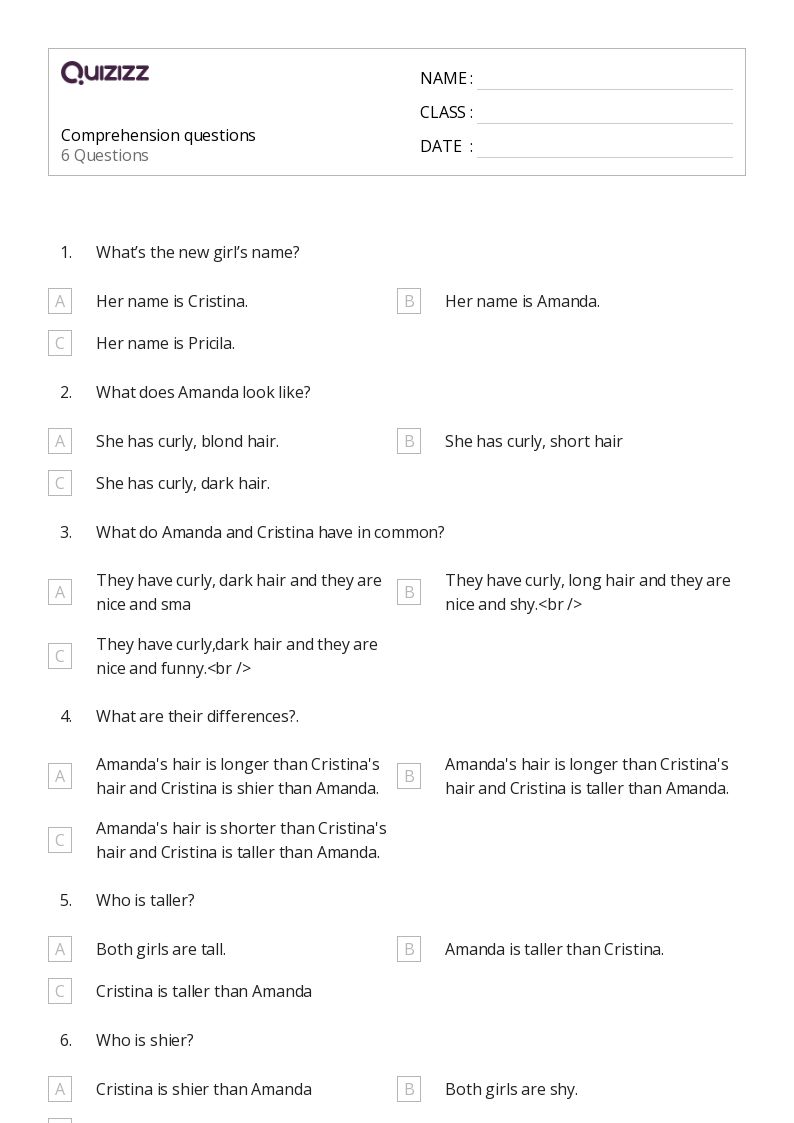 50+ Comprehension Questions worksheets for 4th Grade on Quizizz Free & Printable