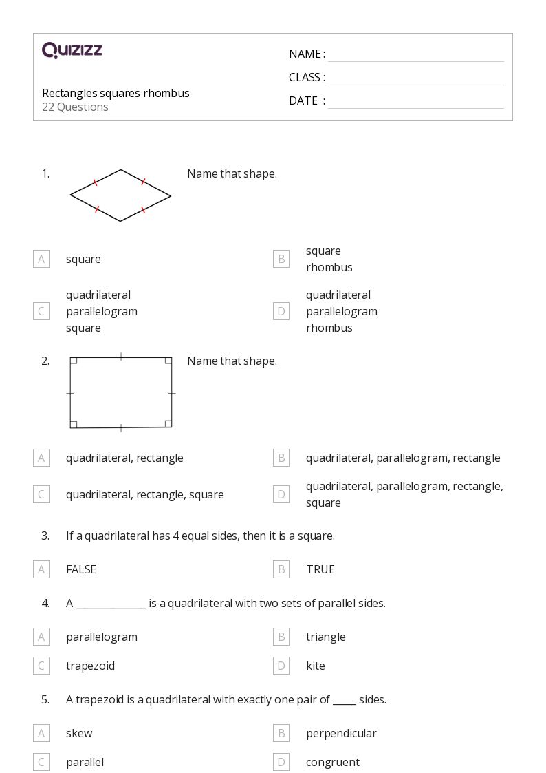 50+ properties of squares and rectangles worksheets for Grade 12 on