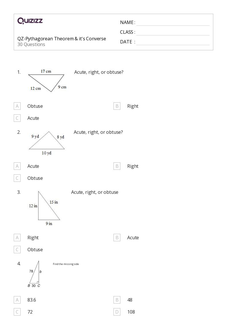 50+ converse pythagoras theorem worksheets for 9th Grade on Quizizz Free & Printable