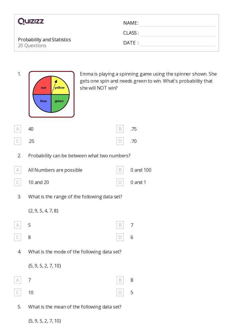 50+ probability and statistics worksheets on Quizizz Free & Printable