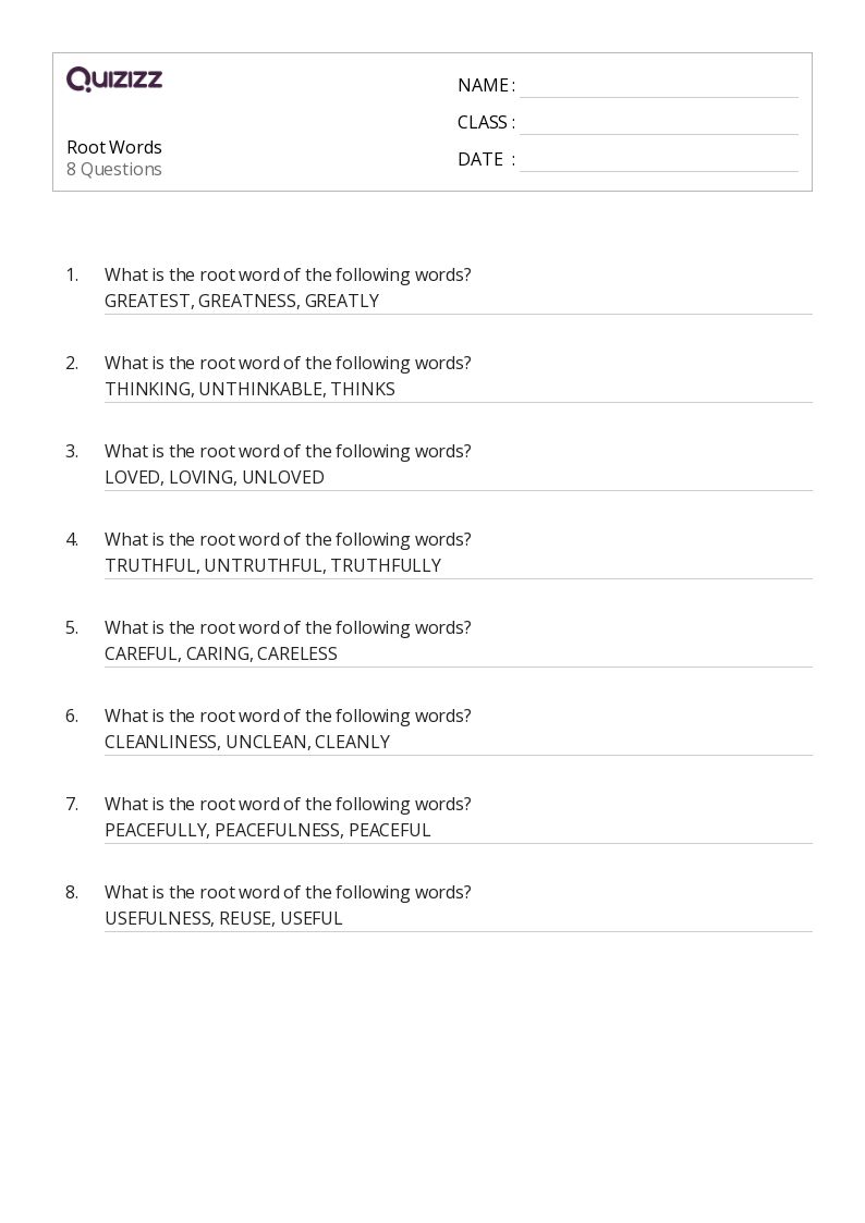 50+ Root Words worksheets for 1st Grade on Quizizz Free & Printable