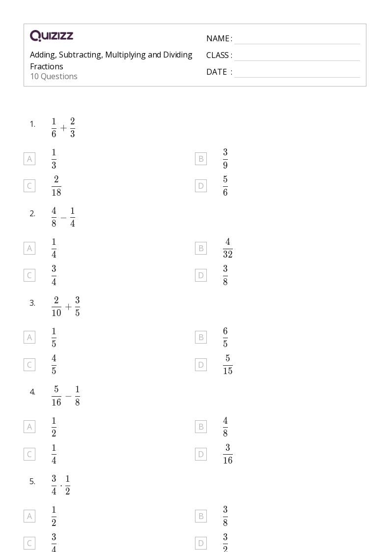 50+ Multiplying and Dividing Fractions worksheets for 6th Grade on Quizizz Free & Printable