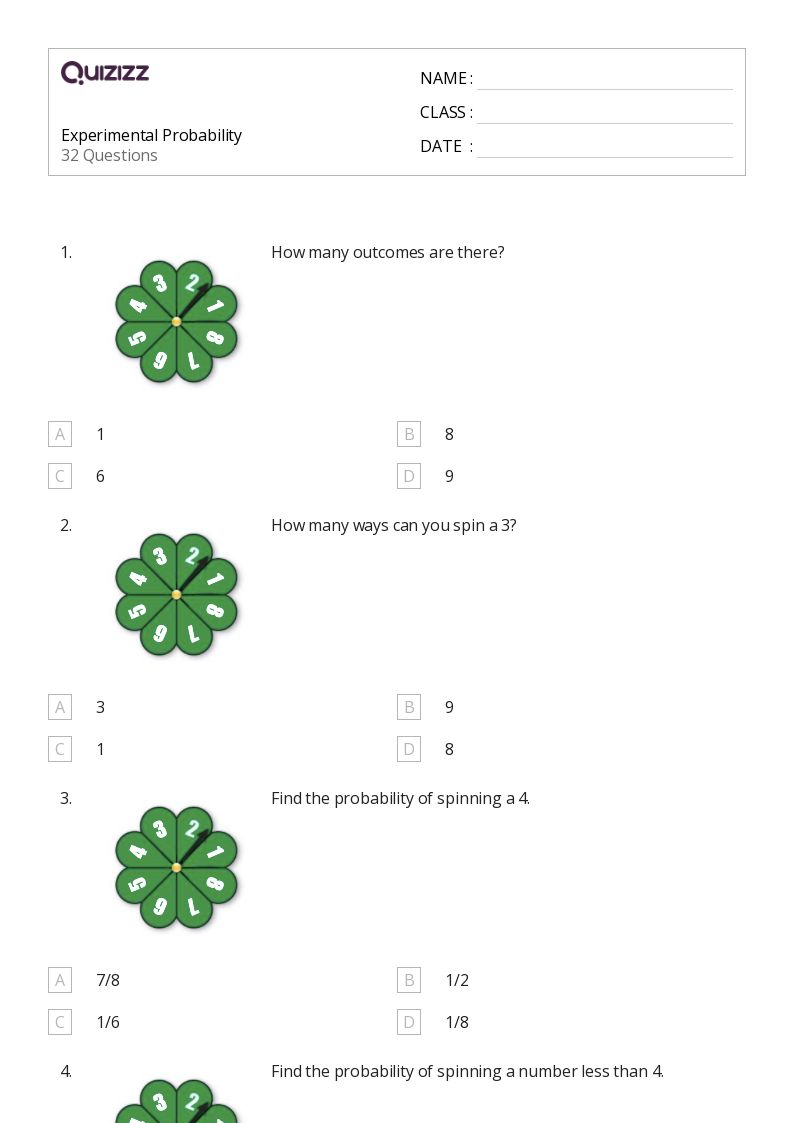 50+ experimental probability worksheets for 9th Grade on Quizizz | Free