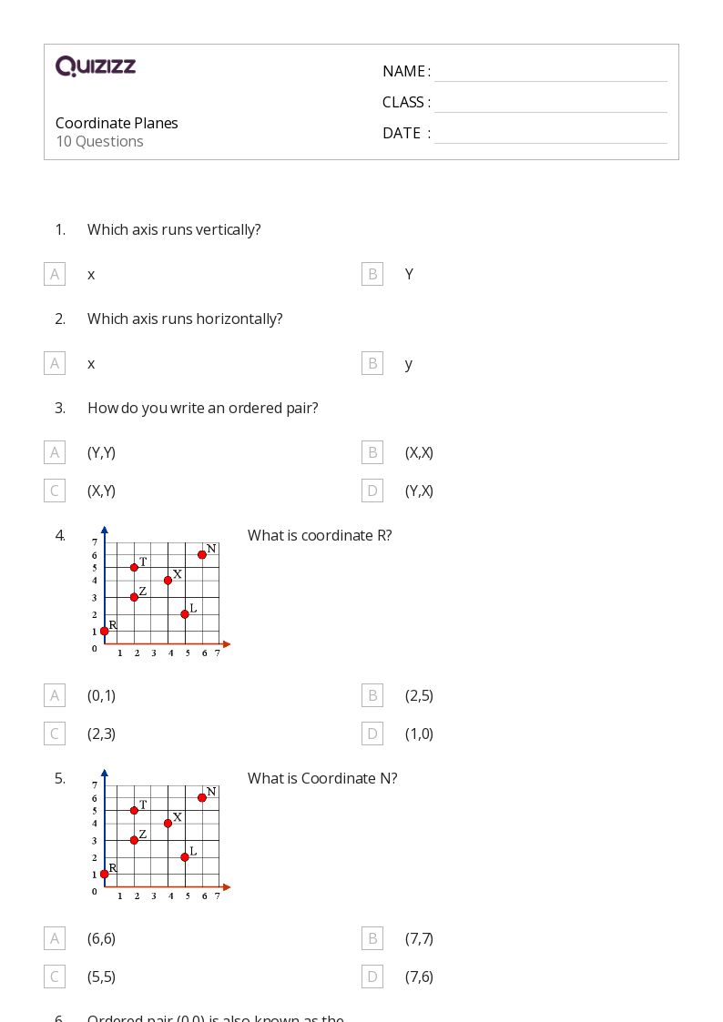 50+ Coordinate Planes worksheets for 6th Grade on Quizizz | Free