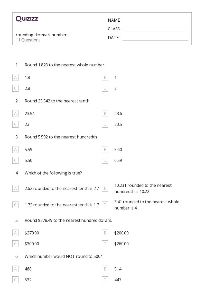 50+ Rounding Decimals worksheets for 3rd Grade on Quizizz Free & Printable
