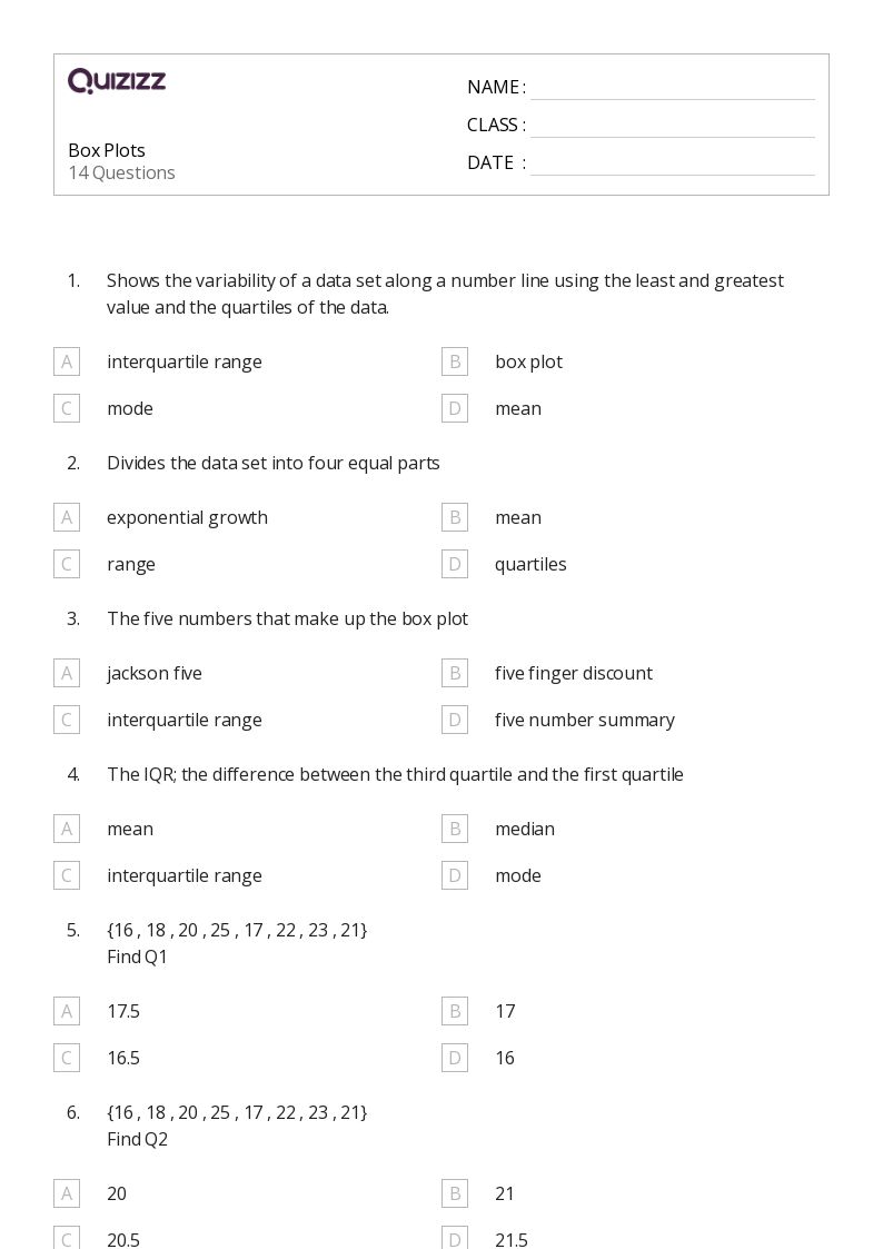 50+ Box Plots worksheets for 8th Class on Quizizz Free & Printable