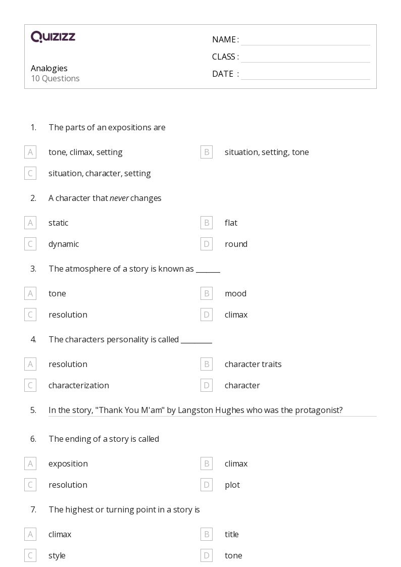 50+ Analogies worksheets for 6th Grade on Quizizz Free & Printable