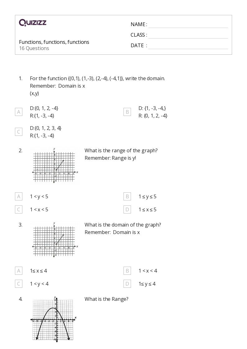 50+ functions worksheets for 10th Grade on Quizizz Free & Printable