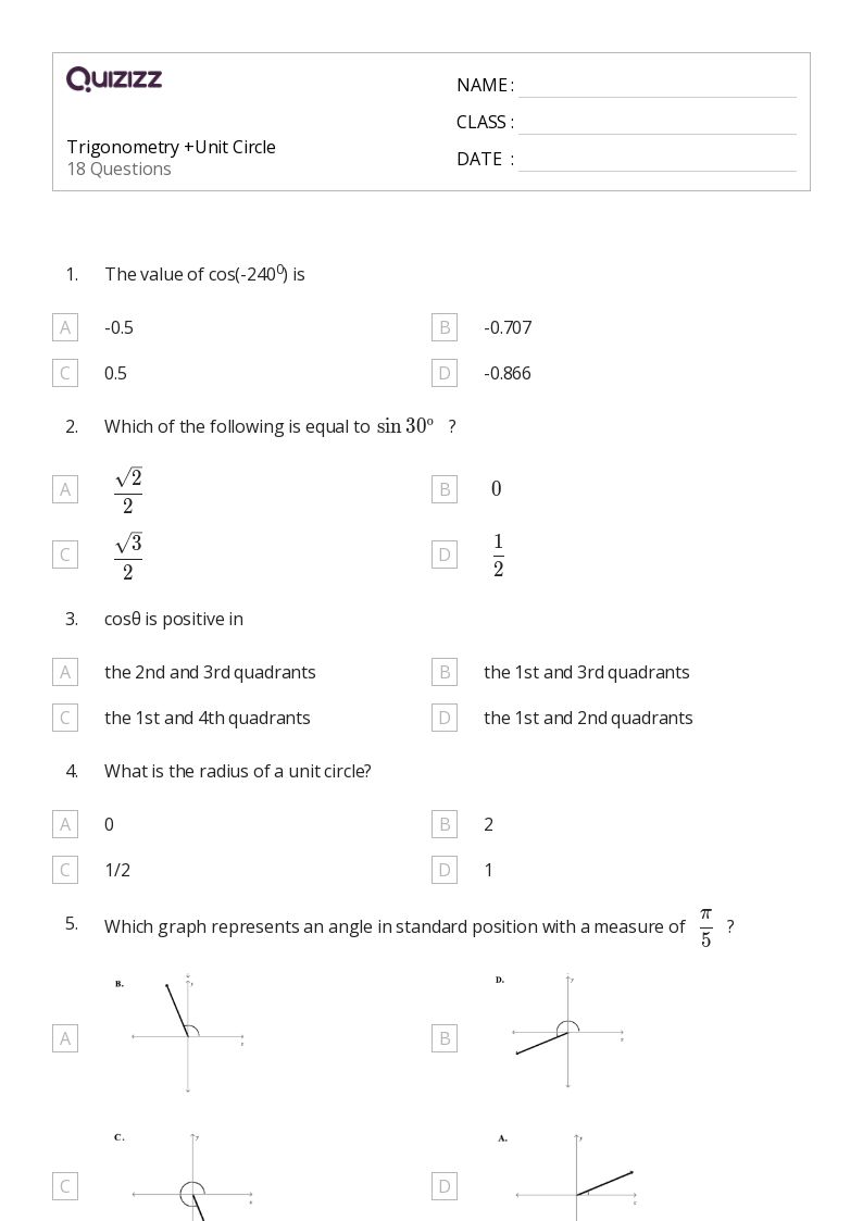 50+ Trigonometry worksheets for 11th Class on Quizizz Free & Printable