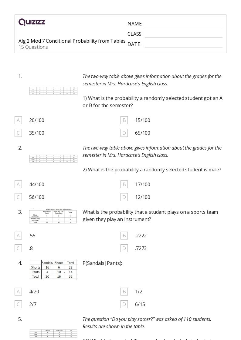 50+ conditional probability worksheets for 9th Grade on Quizizz Free & Printable