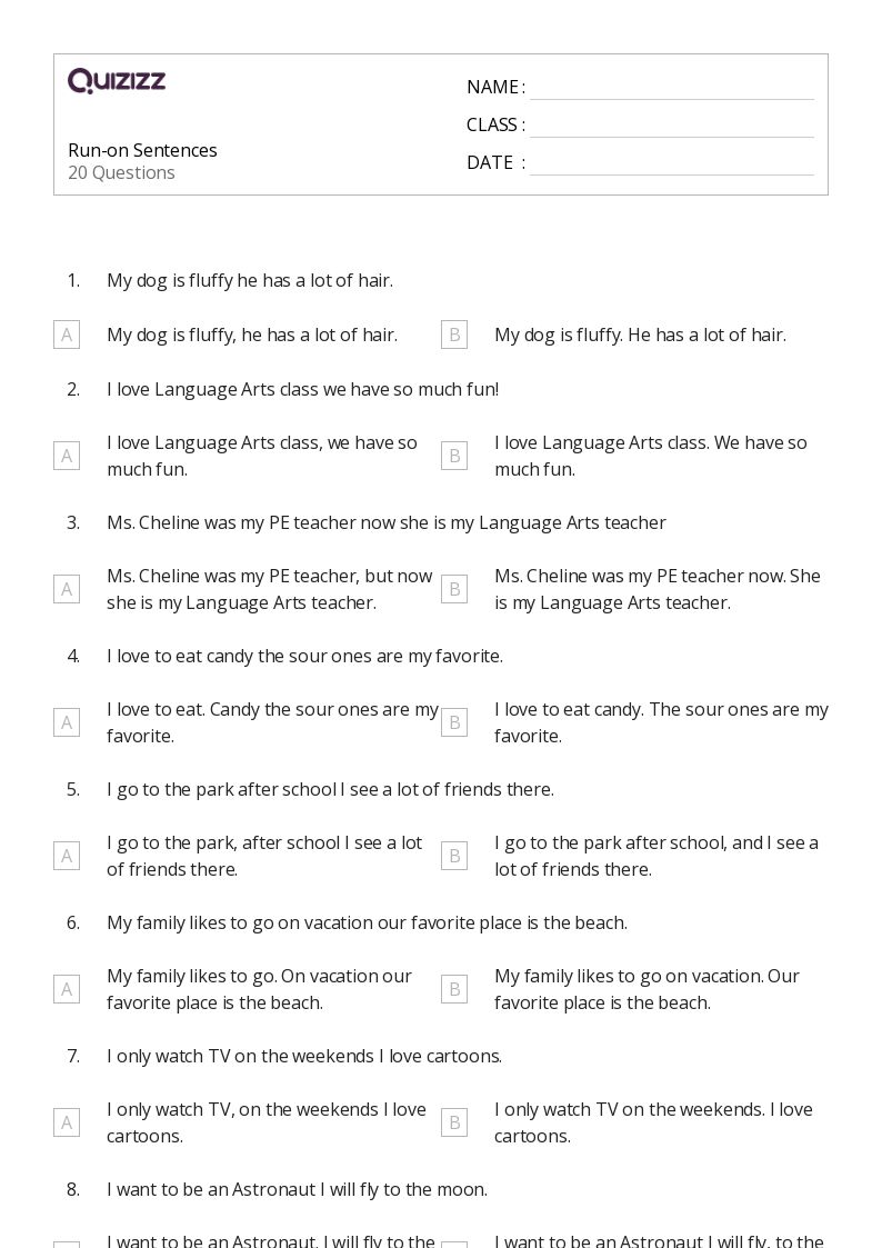 50+ Run On Sentences worksheets for 3rd Grade on Quizizz | Free & Printable