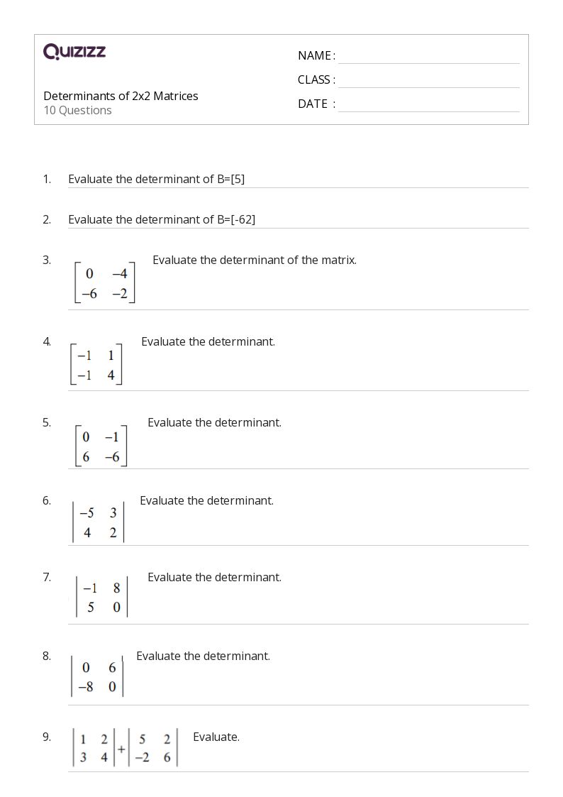 50+ matrices worksheets for 9th Grade on Quizizz Free & Printable