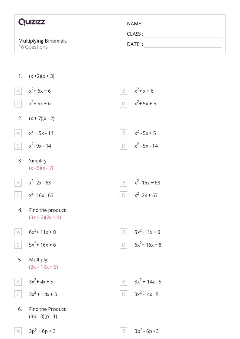 50+ binomial theorem worksheets on Quizizz Free & Printable
