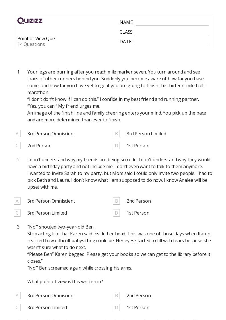 50+ Analyzing Point of View worksheets for 6th Class on Quizizz Free & Printable