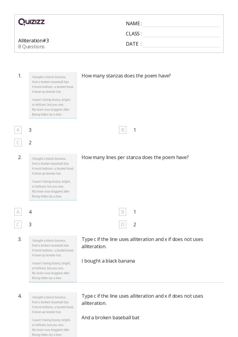 50+ Alliteration worksheets for 2nd Grade on Quizizz Free & Printable