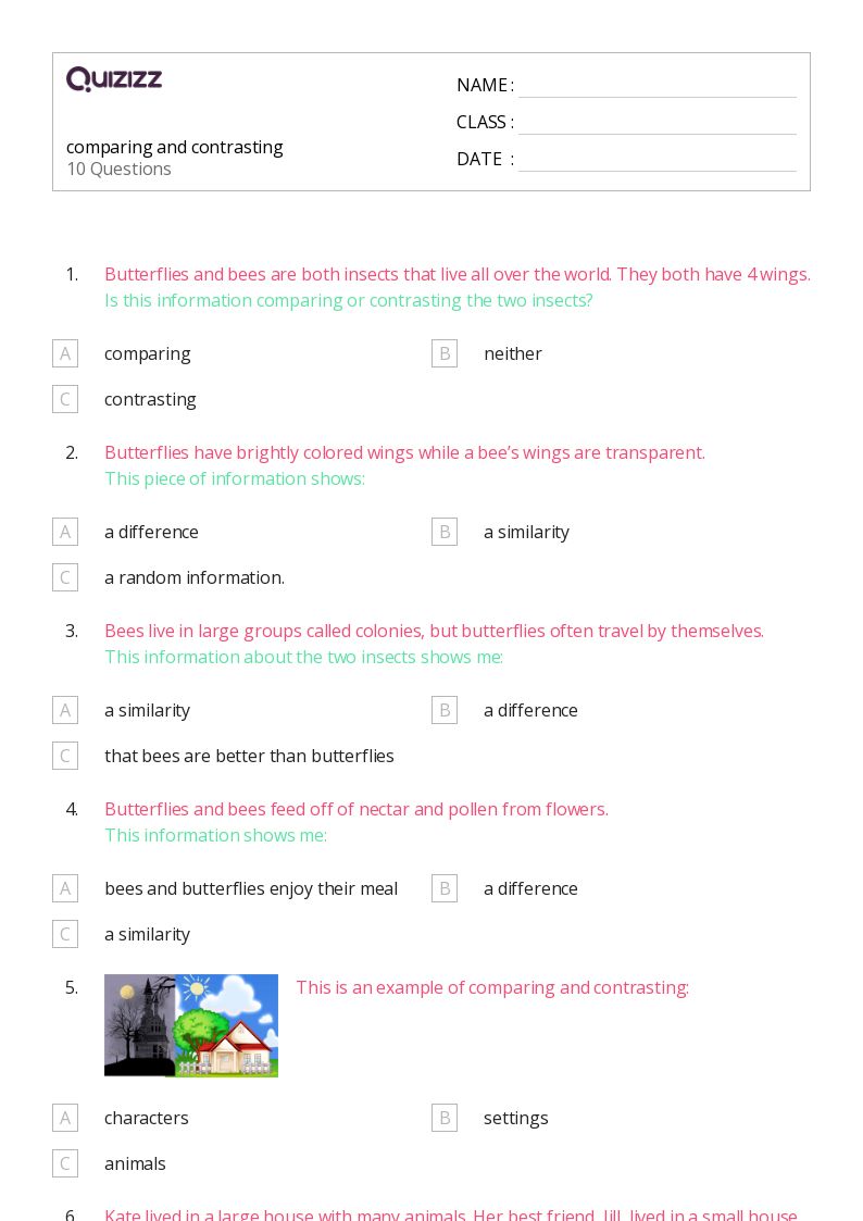 50+ Comparing and Contrasting worksheets for 6th Grade on Quizizz Free & Printable