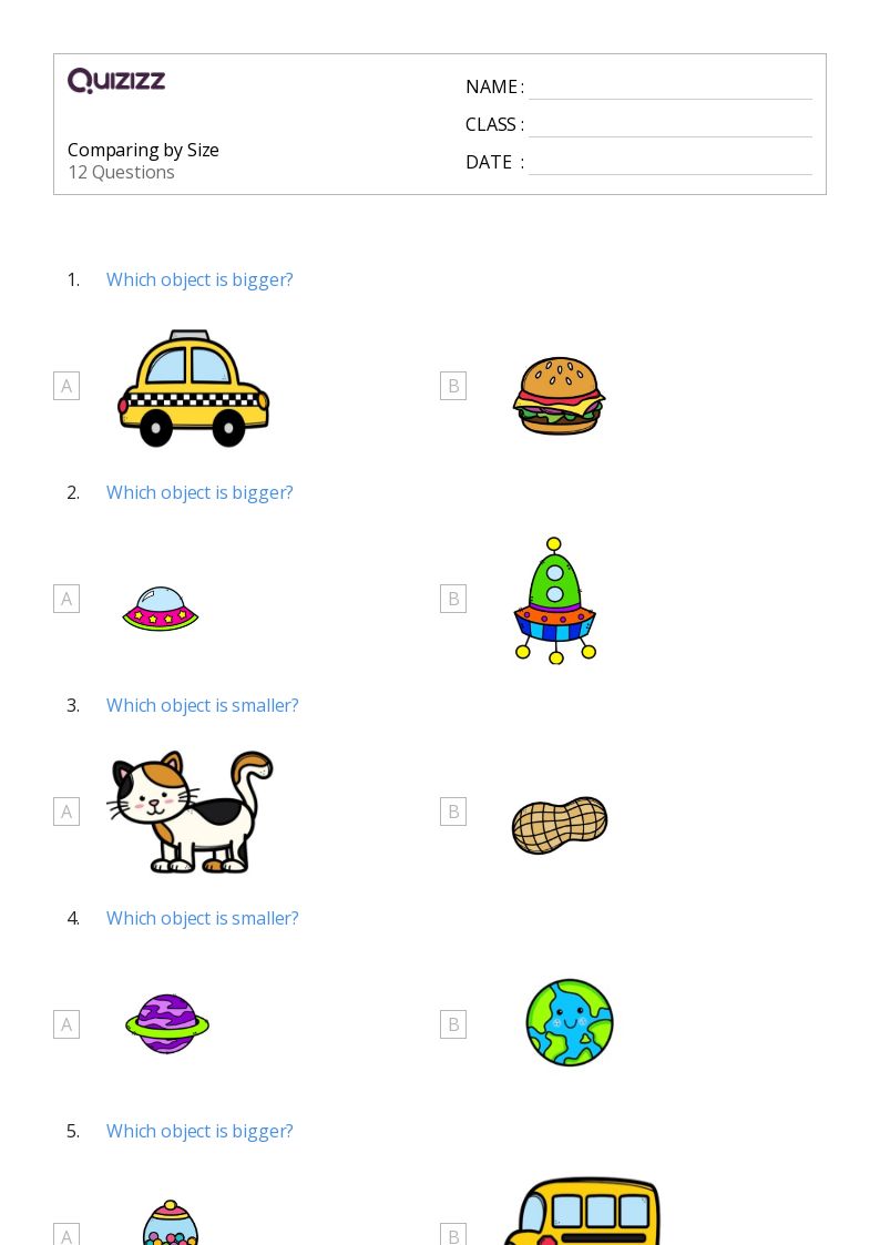 50+ Comparing Size worksheets for Kindergarten on Quizizz Free