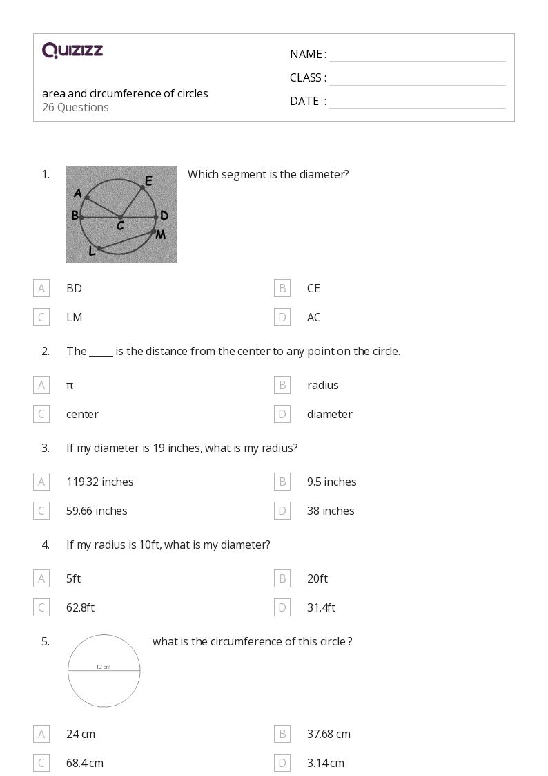 50+ area and circumference of circles worksheets for 9th Grade on